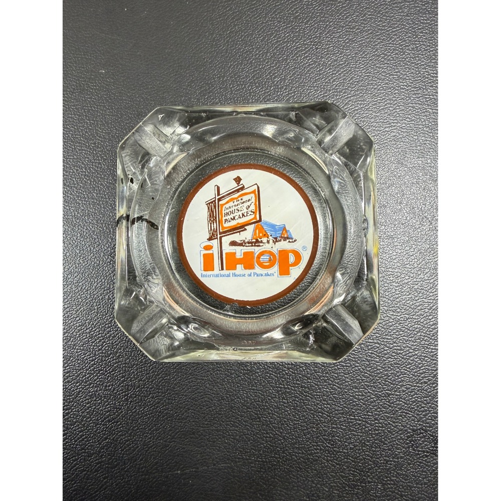 VTG IHOP Glass Ashtray Unisex OS Clear Restaurant Advertising Logo 3.5in